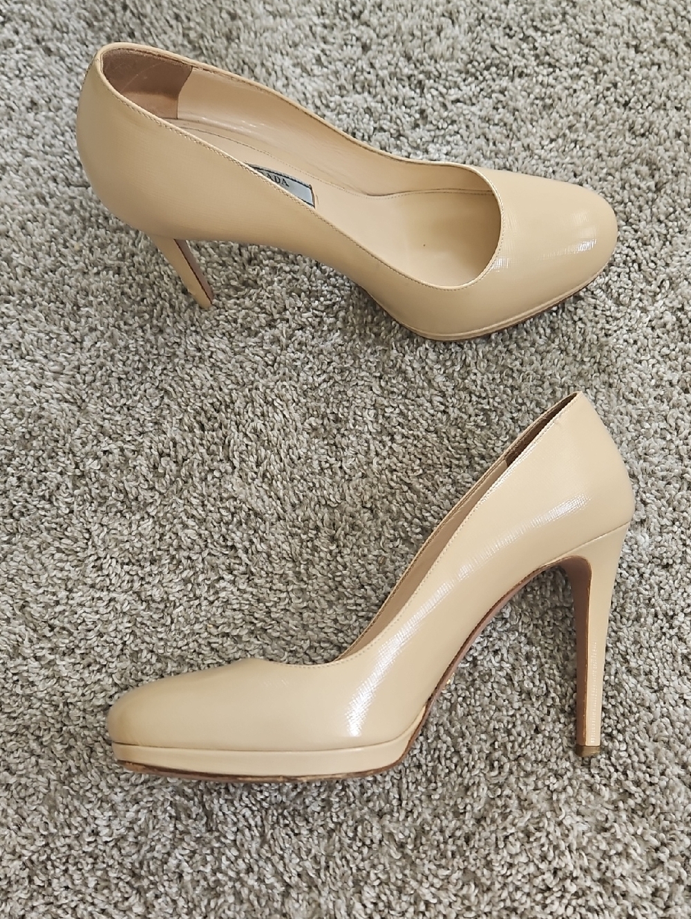 Prada Beige Platform Patent Leather Heels 38